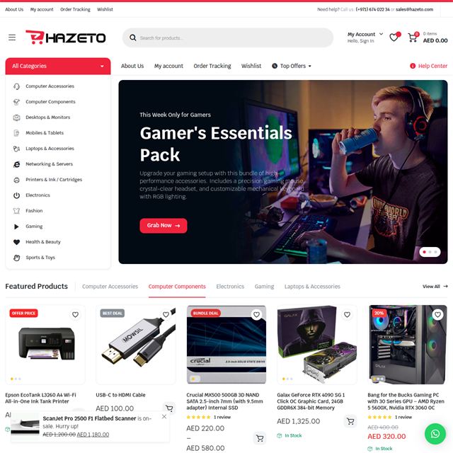 Hazeto — Electronics & gaming e-commerce store designed and developed by ZyntaX Online